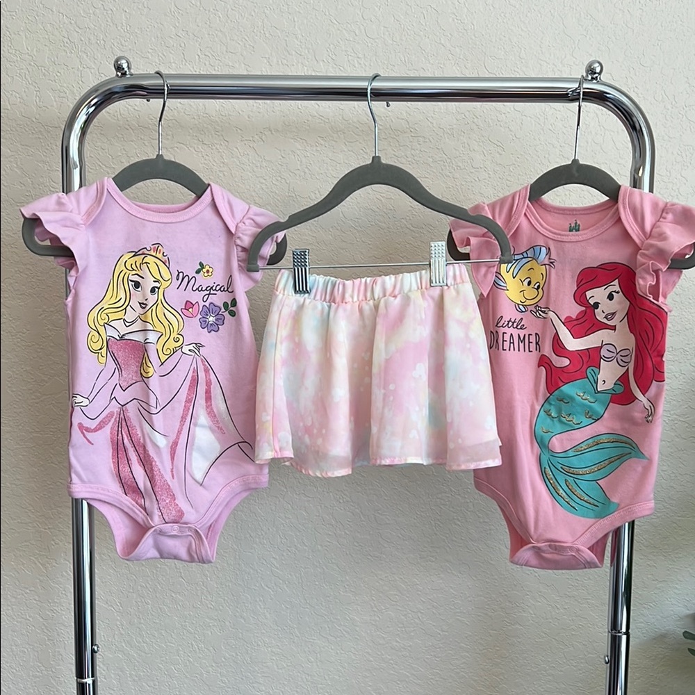 Disney Bundle - Princess Ariel & Aurora Baby Bodysuits and Mickey Mouse Skirt
